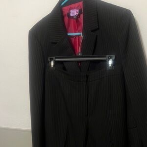 Kasper Black Pinstripe Women's Pantsuit with Red Lining